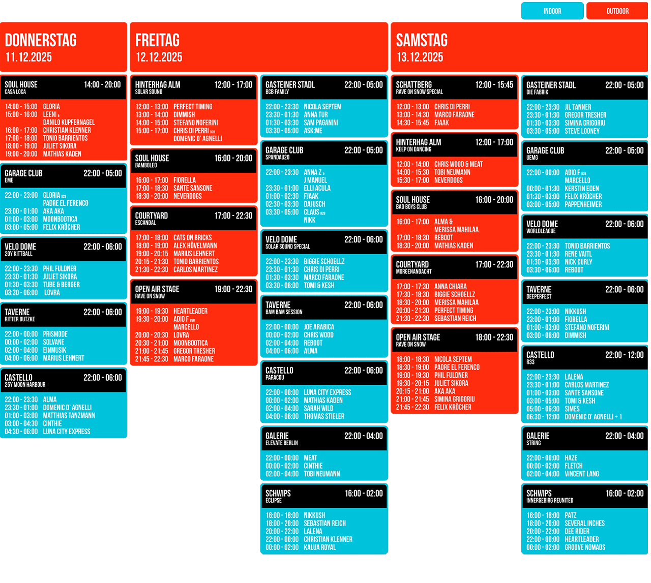 Rave on Snow 2025. Horario