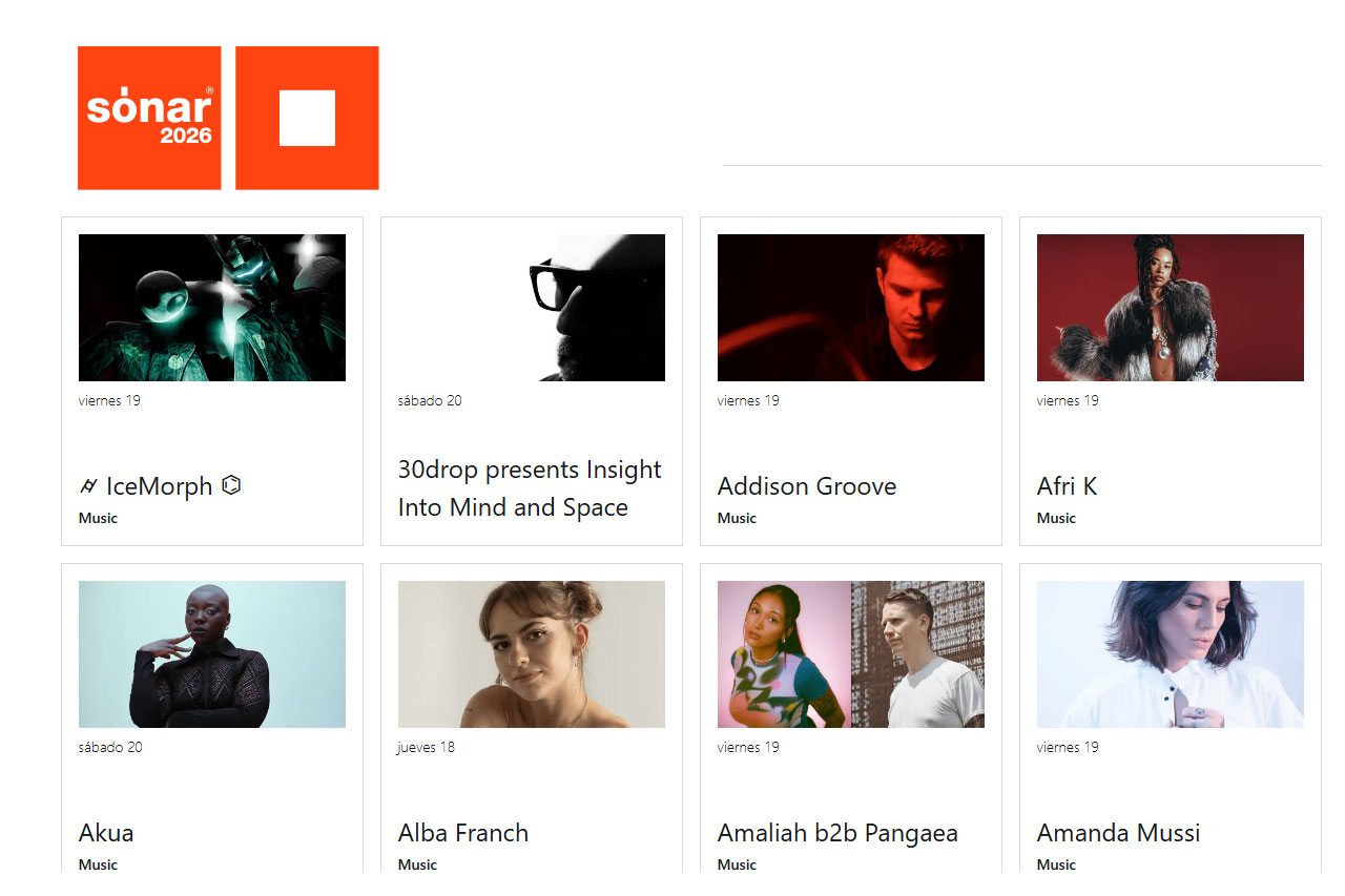 Artistas destacados. Lineup completo Sónar Barcelona 2026